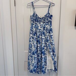 Abercrombie & Fitch Blue Floral Ruched Chiffon Midi Dress Size SP Small Petite